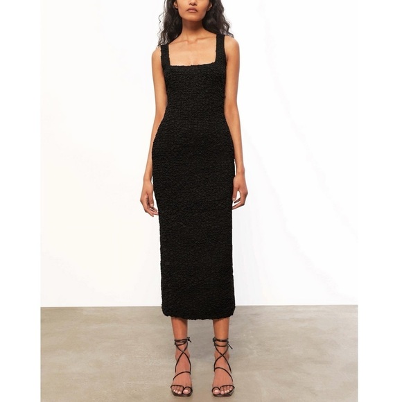 Mara Hoffman Sloan Popcorn Black Midi Dress